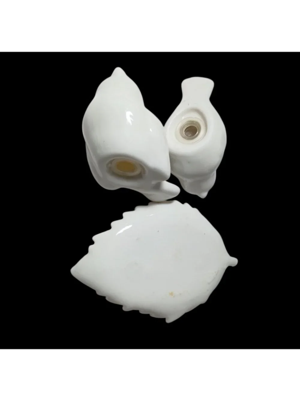Vintage Bird on Leaf Salt and Pepper Shakers Porcelain White Cottage